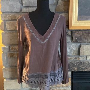 Entro warm taupe top with lace bottom, S